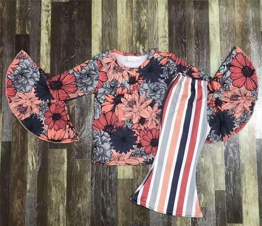 Girl's Flowers & Stripes Set