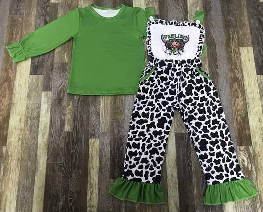 Girl's Green Cow Set