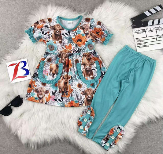 Girl's Cow & Flowers Set